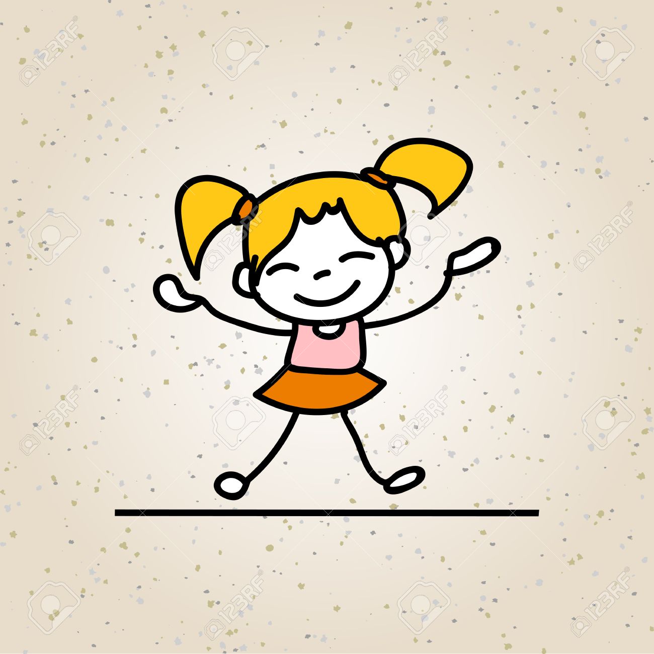 手描きの笑顔幸福概念文字ベクトル イラスト漫画幸せな人幸せな女の子 のイラスト素材 ベクタ Image