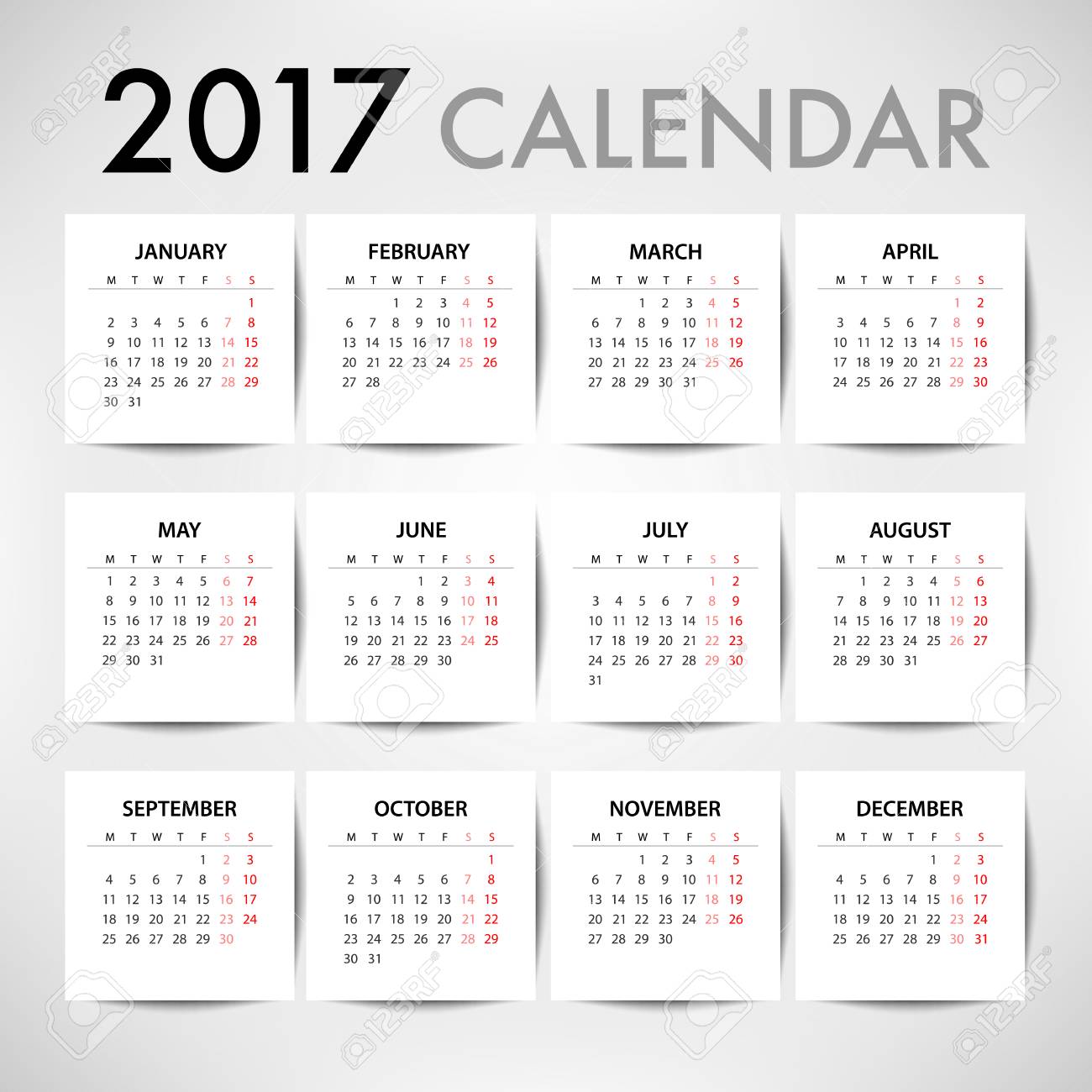 calendar for 2017 for organization and business week starts