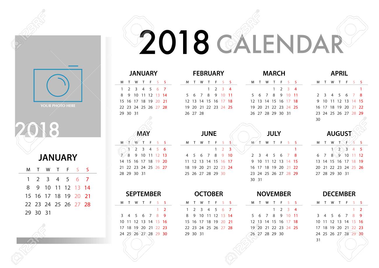 calendar for 2018 on white background for organization and business