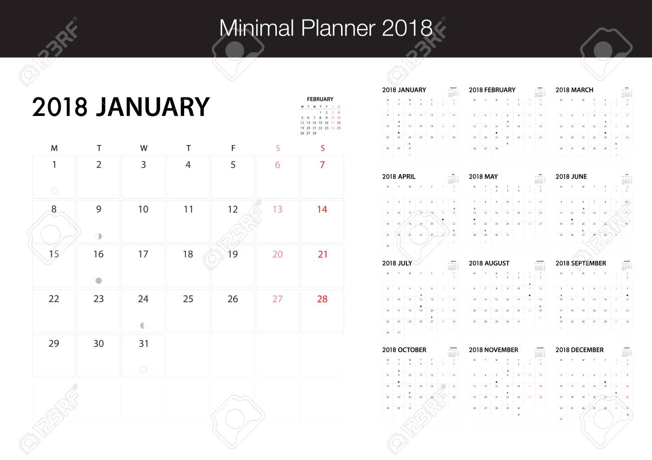 calendar for 2018 on white background for organization and business