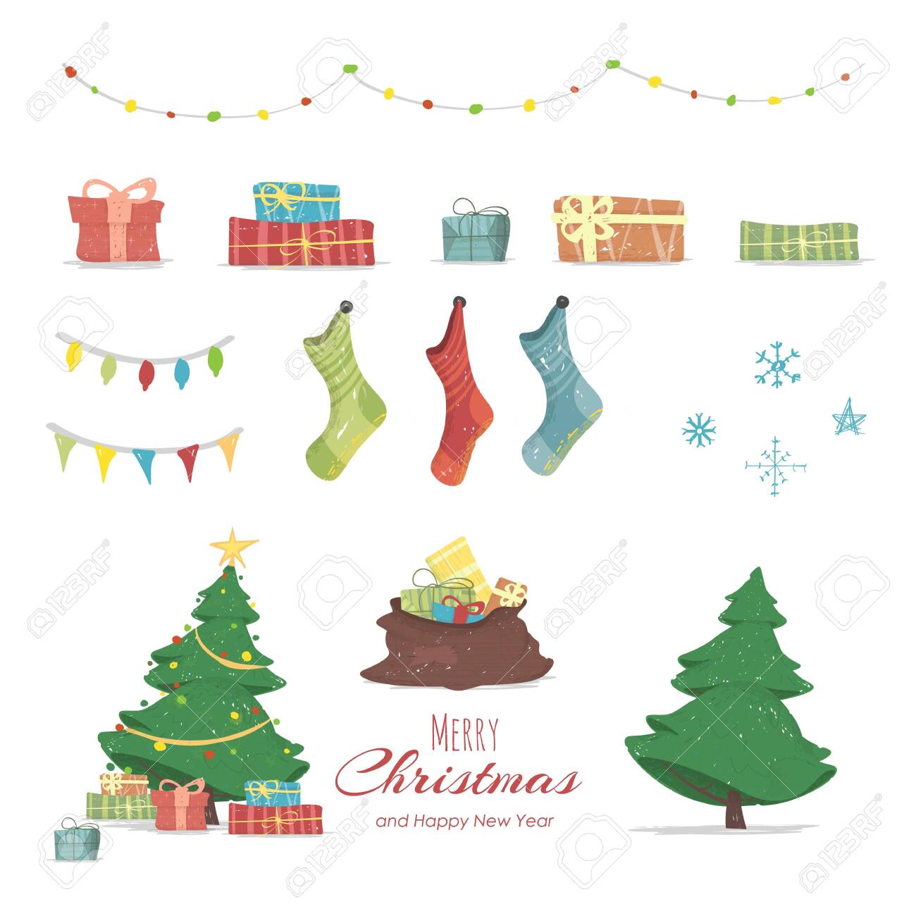 Merry Christmas And Happy New Year Set Of Design Elements Isolated Royalty Free Cliparts Vectors And Stock Illustration Image 131936718
