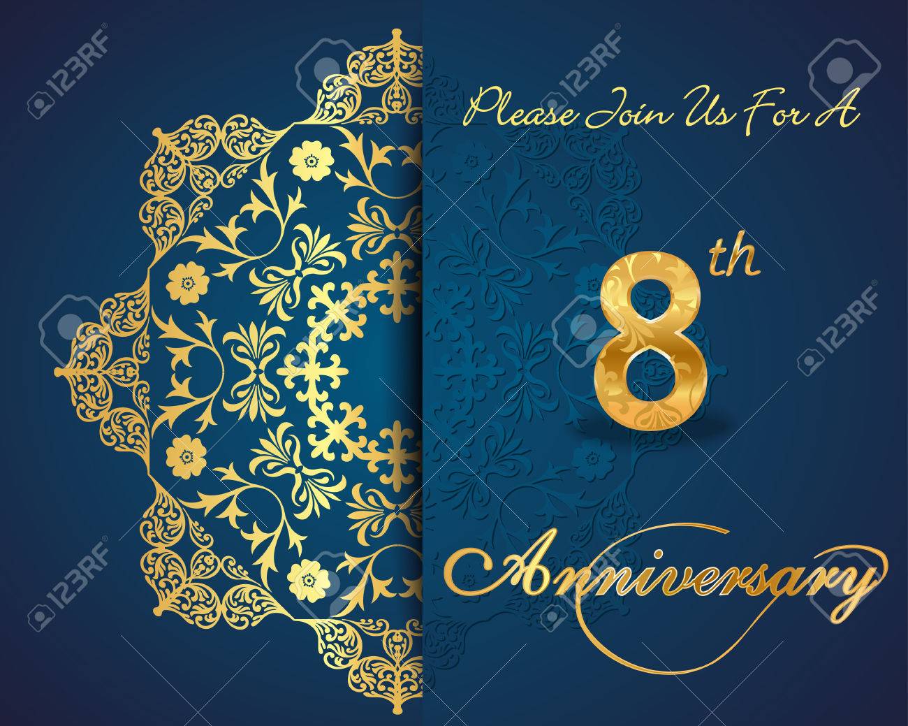 8th year anniversary celebration pattern design decorative floral