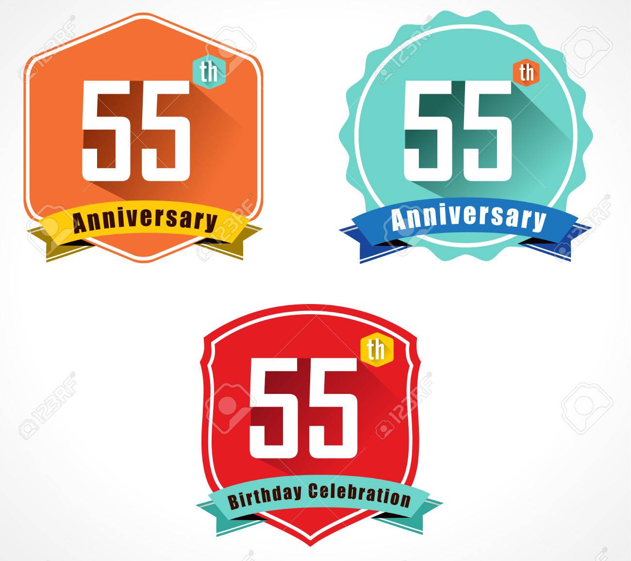 Vettoriale 55 Anni Festa Di Compleanno Colore Piatto Etichetta Vintage Distintivo 55 Anniversario Image 36803158