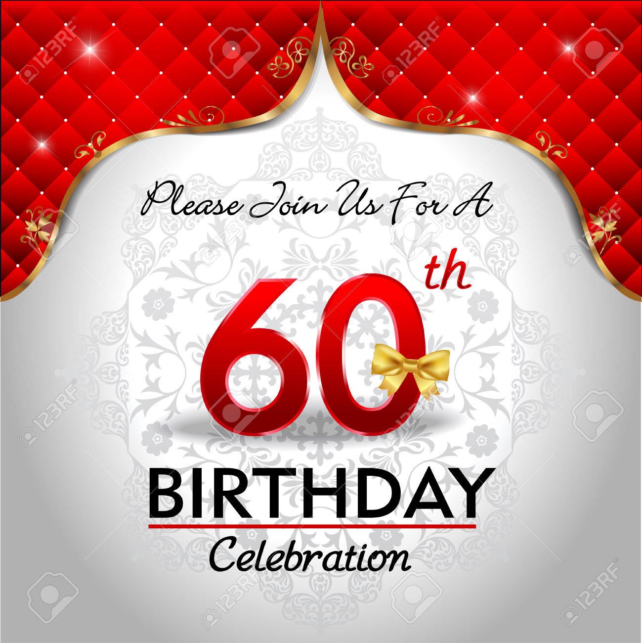 60 years birthday celebration golden red royal background