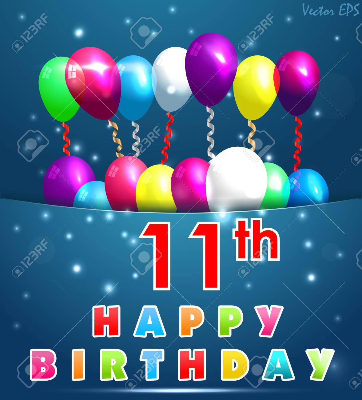 Carte De Joyeux Anniversaire De 11 Ans Avec Des Ballons Et Des Rubans 11eme Anniversaire Vecteur Eps10 Clip Art Libres De Droits Vecteurs Et Illustration Image