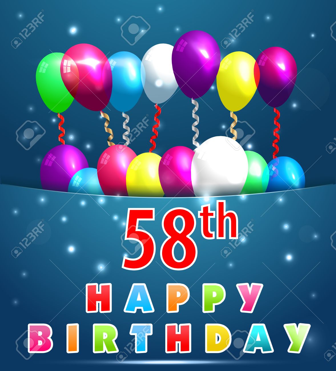 Vettoriale 58 Anni Scheda Di Buon Compleanno Con Palloncini E Nastri 58 Compleanno Image