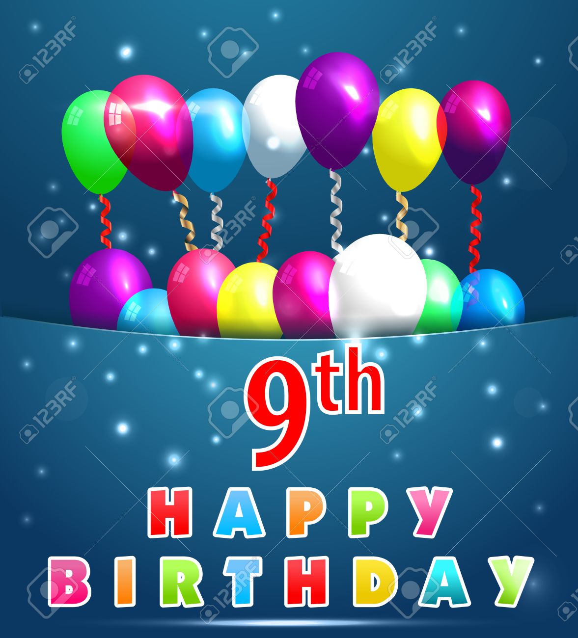 9 year happy birthday card with balloons and ribbons 9th birthday
