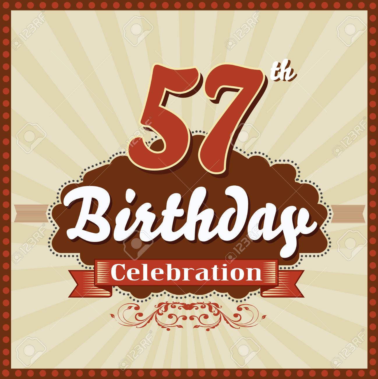 57 歳お誕生日おめでとうお祝いレトロ スタイル カード ベクトル Eps10 のイラスト素材 ベクタ Image