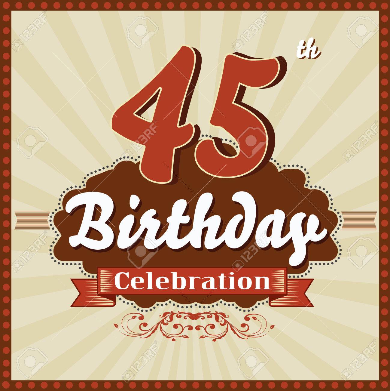 Vettoriale 45 Anni Felice Festa Di Compleanno Carta Stile Retro Vettore Eps10 Image