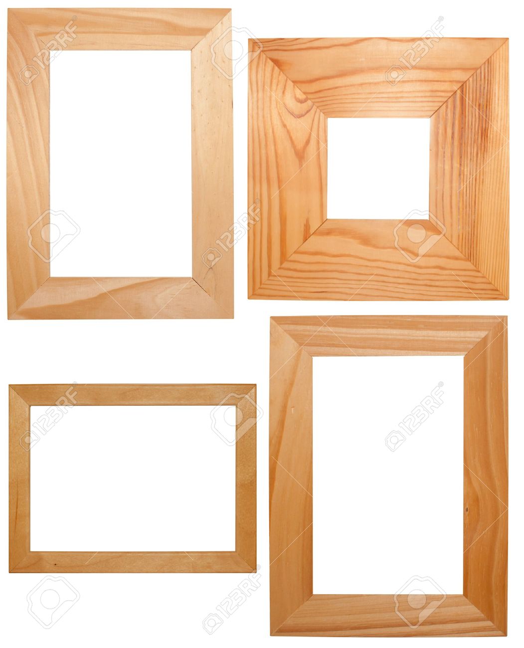 collection of wooden frames isolated on white background stock photo