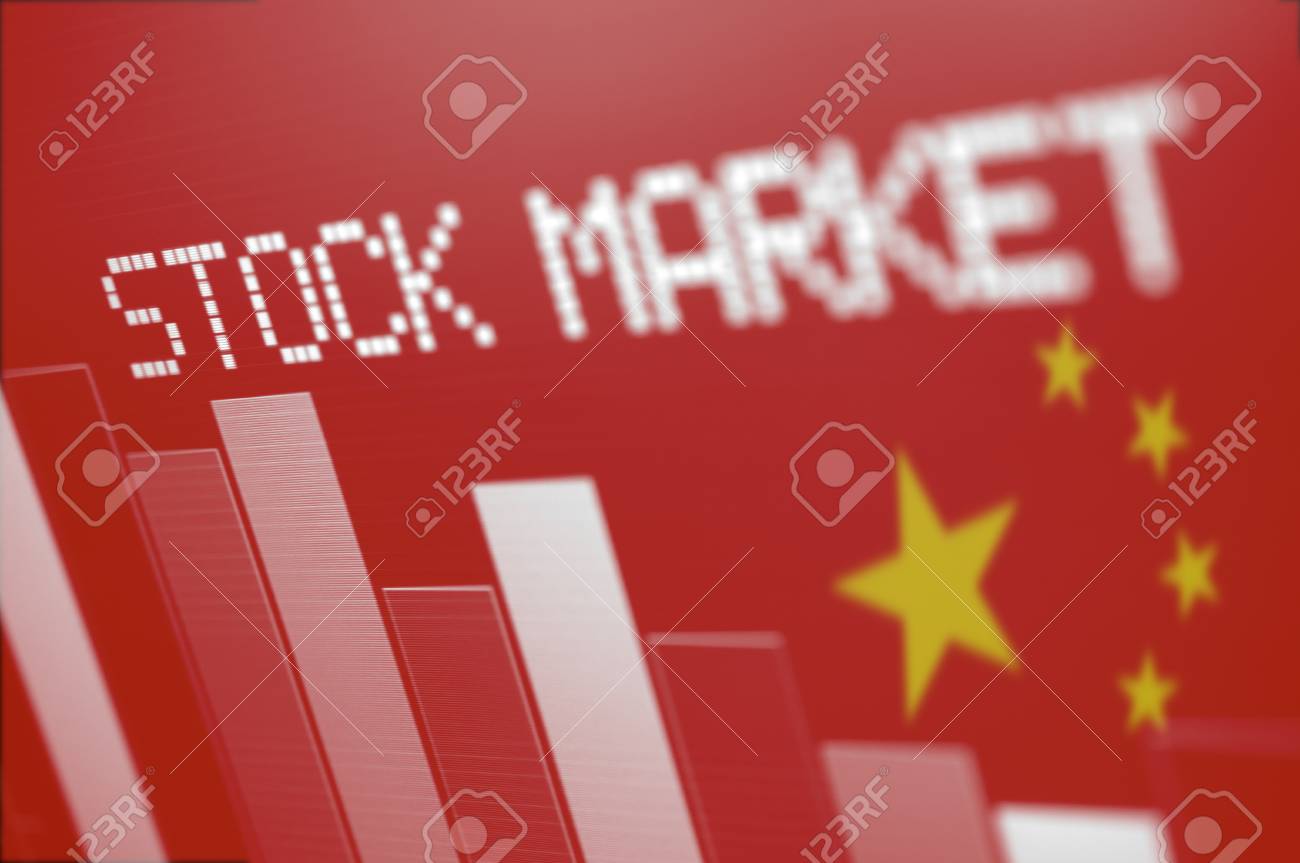 중국 주식 시장 - 빨간 중국어 깃발에 내려가는 칼럼 그래프 로열티 무료 사진, 그림, 이미지 그리고 스톡포토그래피. Image  50089807