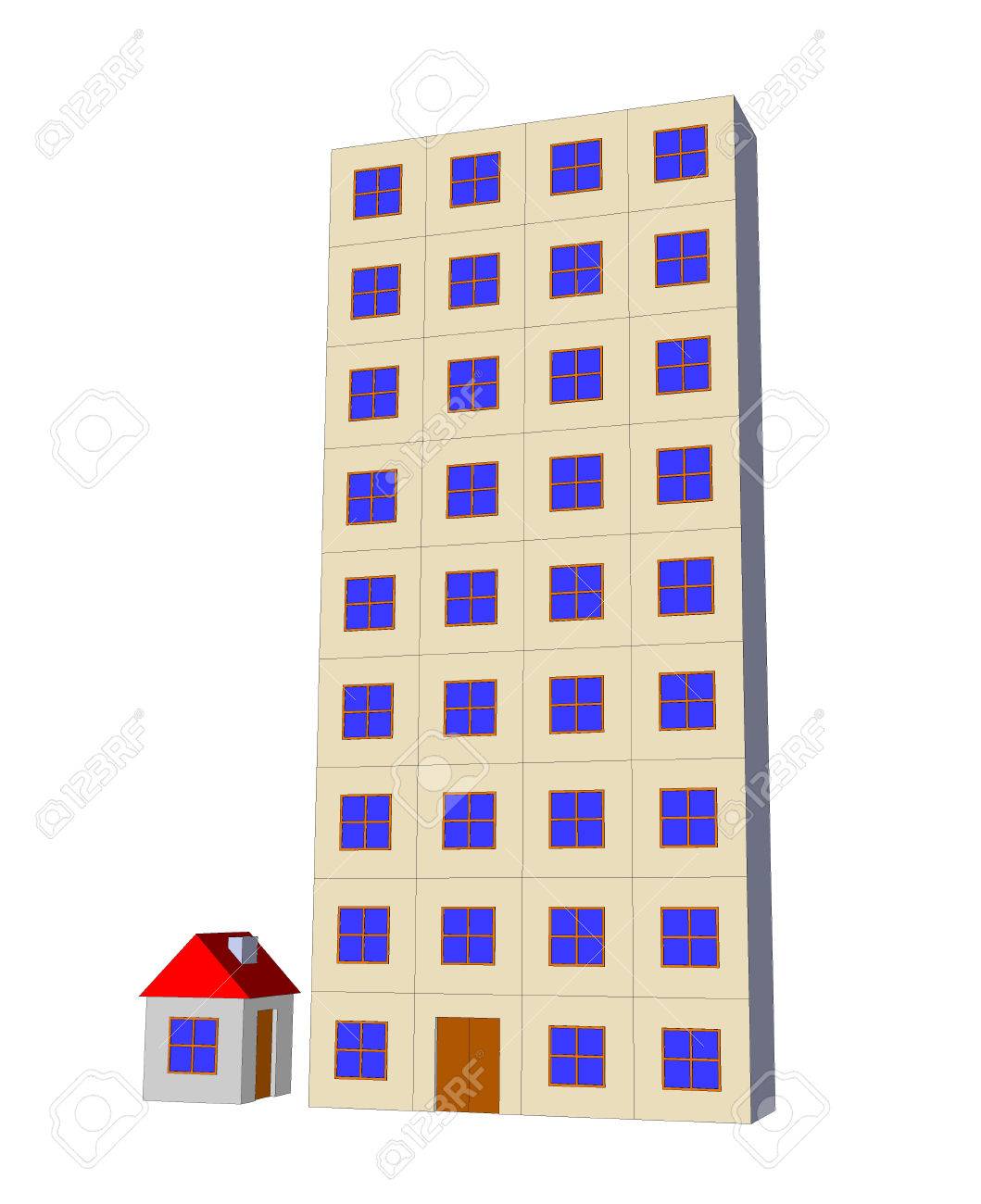 House Vs Multistory Residential Apartment Urbanization Concept