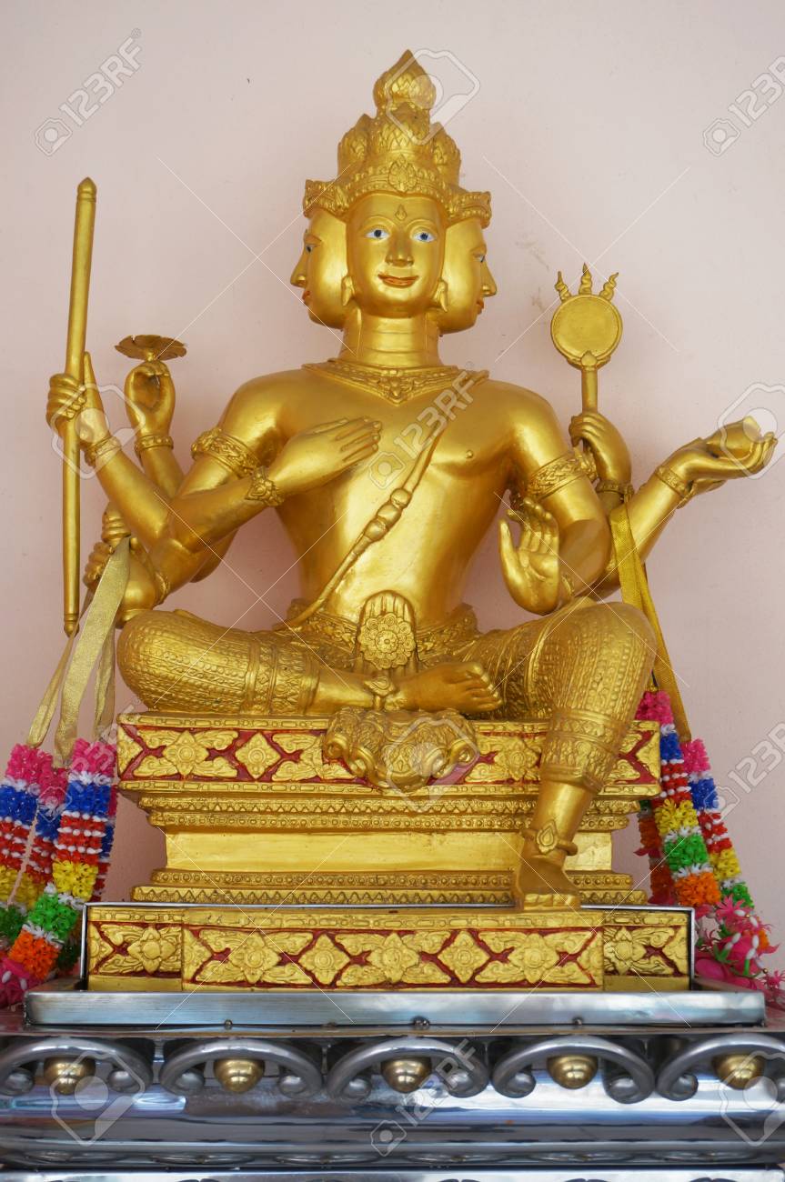Golden Statue Of Hindu God Brahma Stock Photo, Picture and Royalty Free  Image. Image 70520266., image size:863x1300