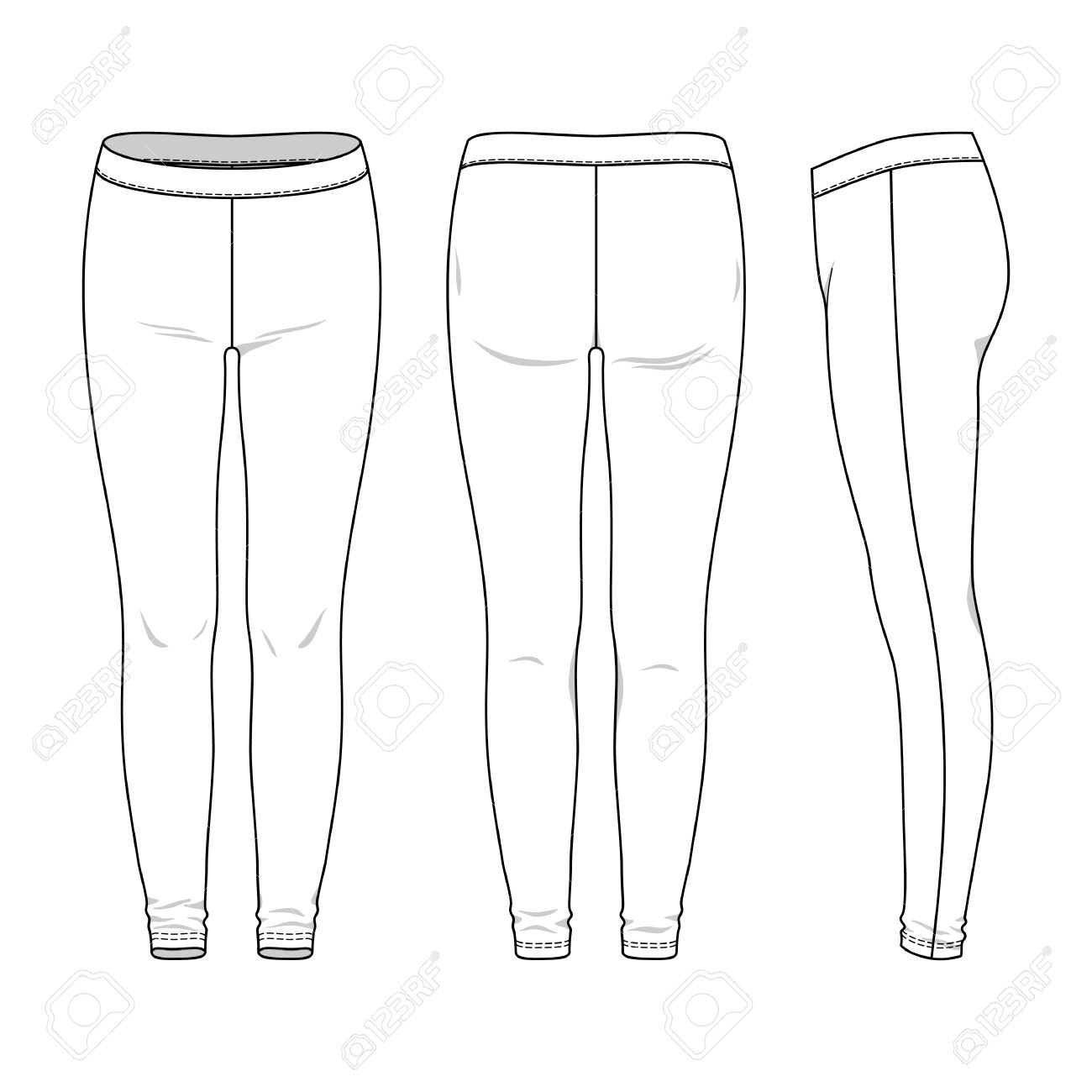 blank female leggings in front back and side views vector