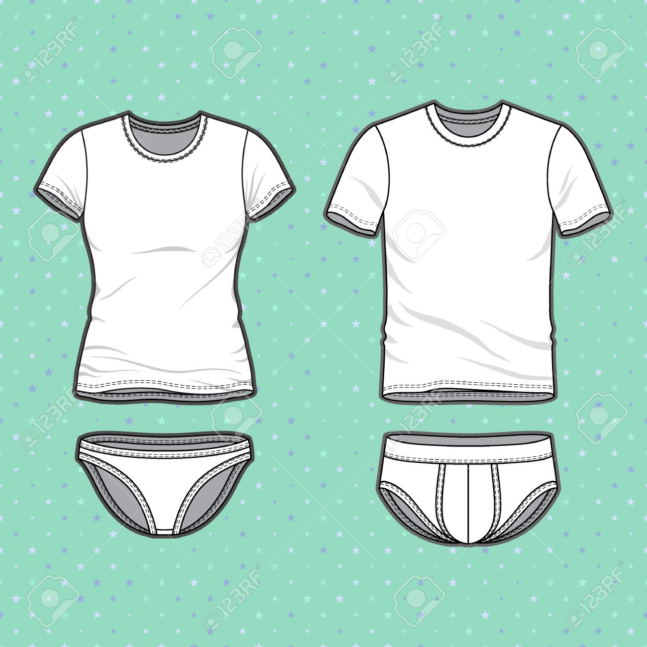 男性と女性の服の下着を設定します T シャツとパンツの空のテンプレート カジュアルなスタイル ファッション デザインのベクトル図です のイラスト素材 ベクタ Image