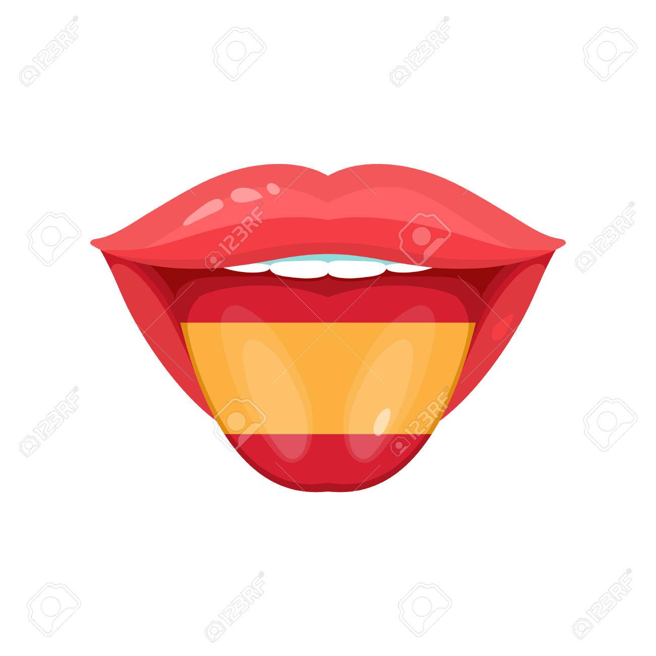 スペイン フラグと舌のベクター イラストです ベクトル旗バッジ のイラスト素材 ベクタ Image