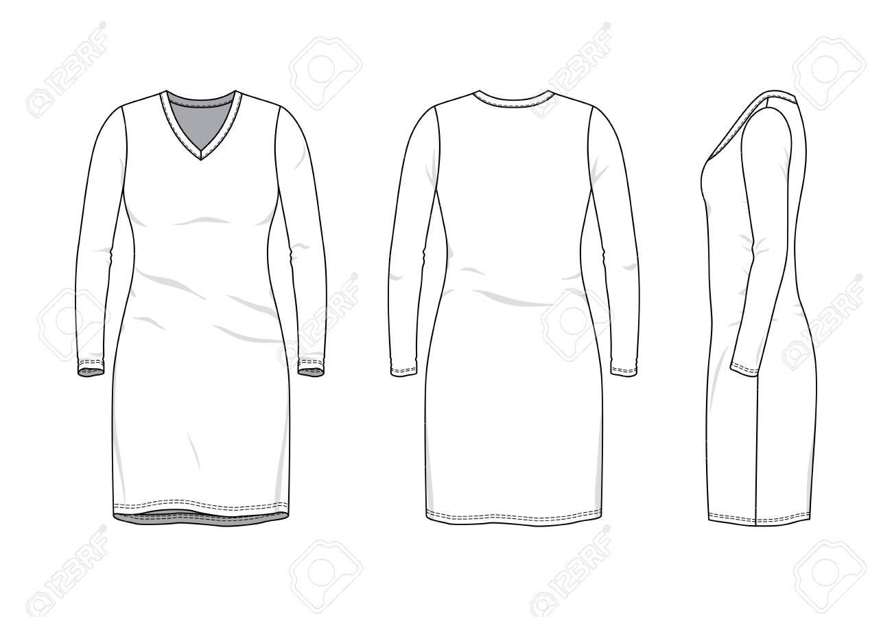 womens long sleeve v neck dress