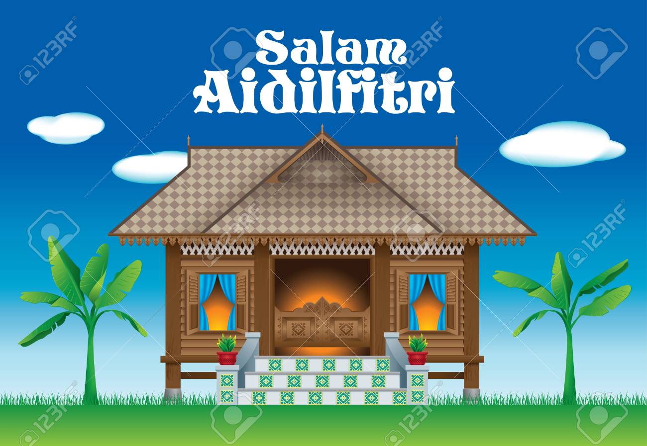 A Beautiful Traditional Wooden Malay Style Village House Scene The Words Salam Aidilfitri Means Happy Hari Raya Royalty Free Cliparts Vectors And Stock Illustration Image 99860890