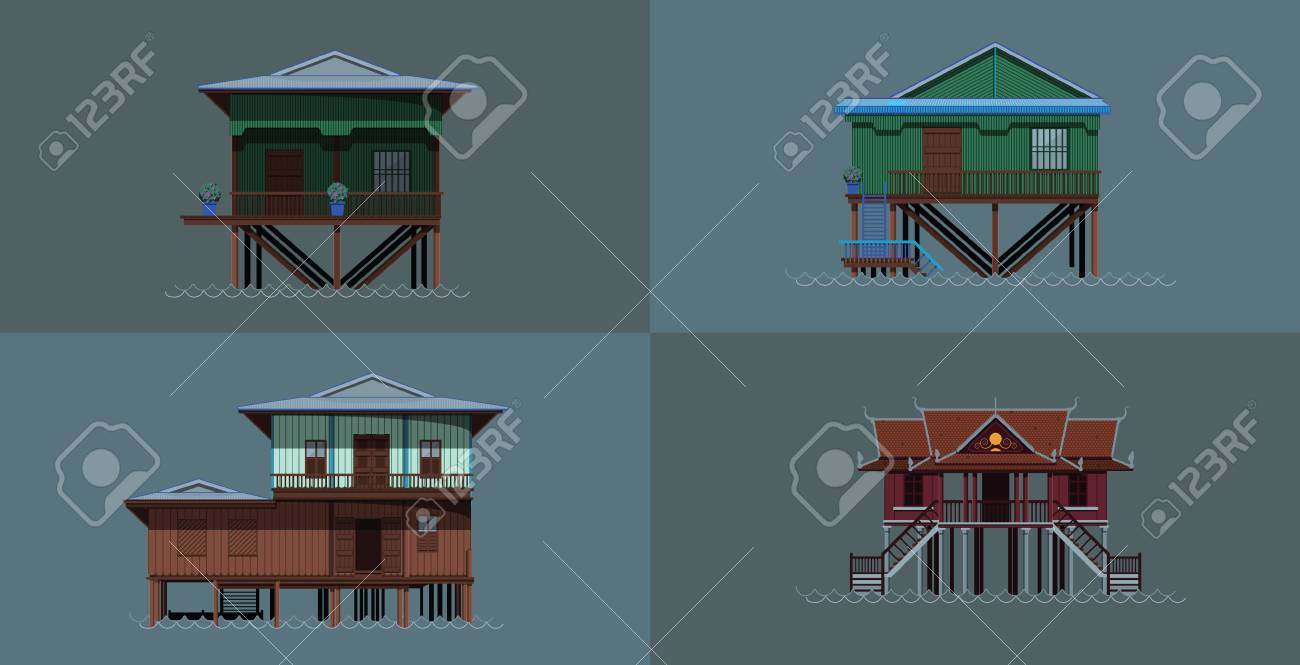 Set Of 4 Traditional Khmer Stilts That You Can Find In The