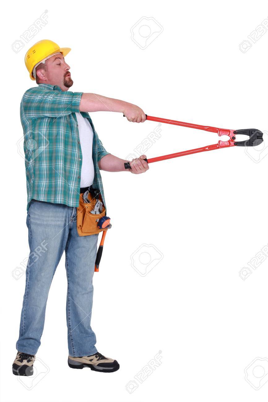 man using bolt cutter
