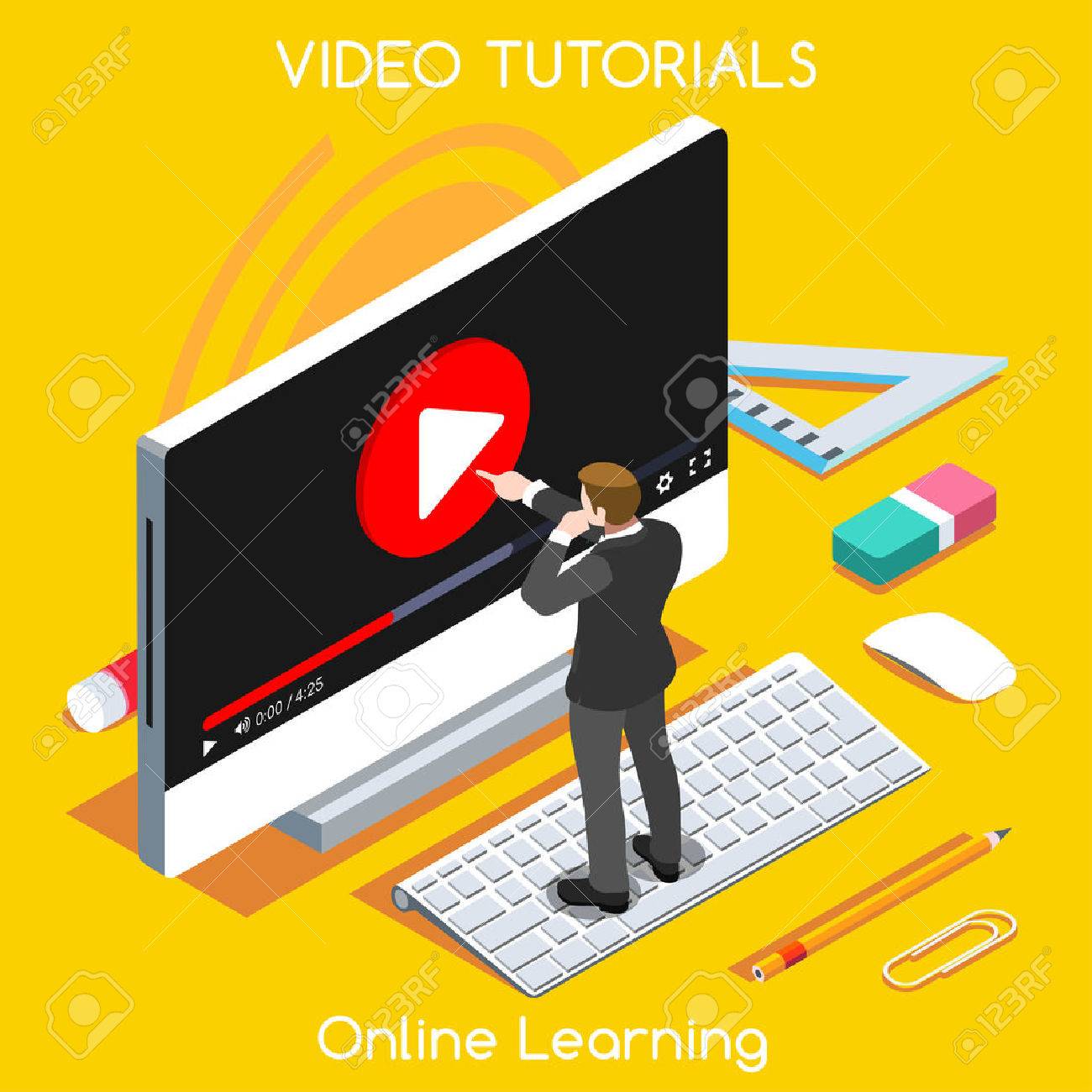 Video tutorials isometric concept. Study and learning banner remote education and knowledge growth. - 52842515 Video tutorials isometric concept. Study and learning banner remote education and knowledge growth. - 52842515