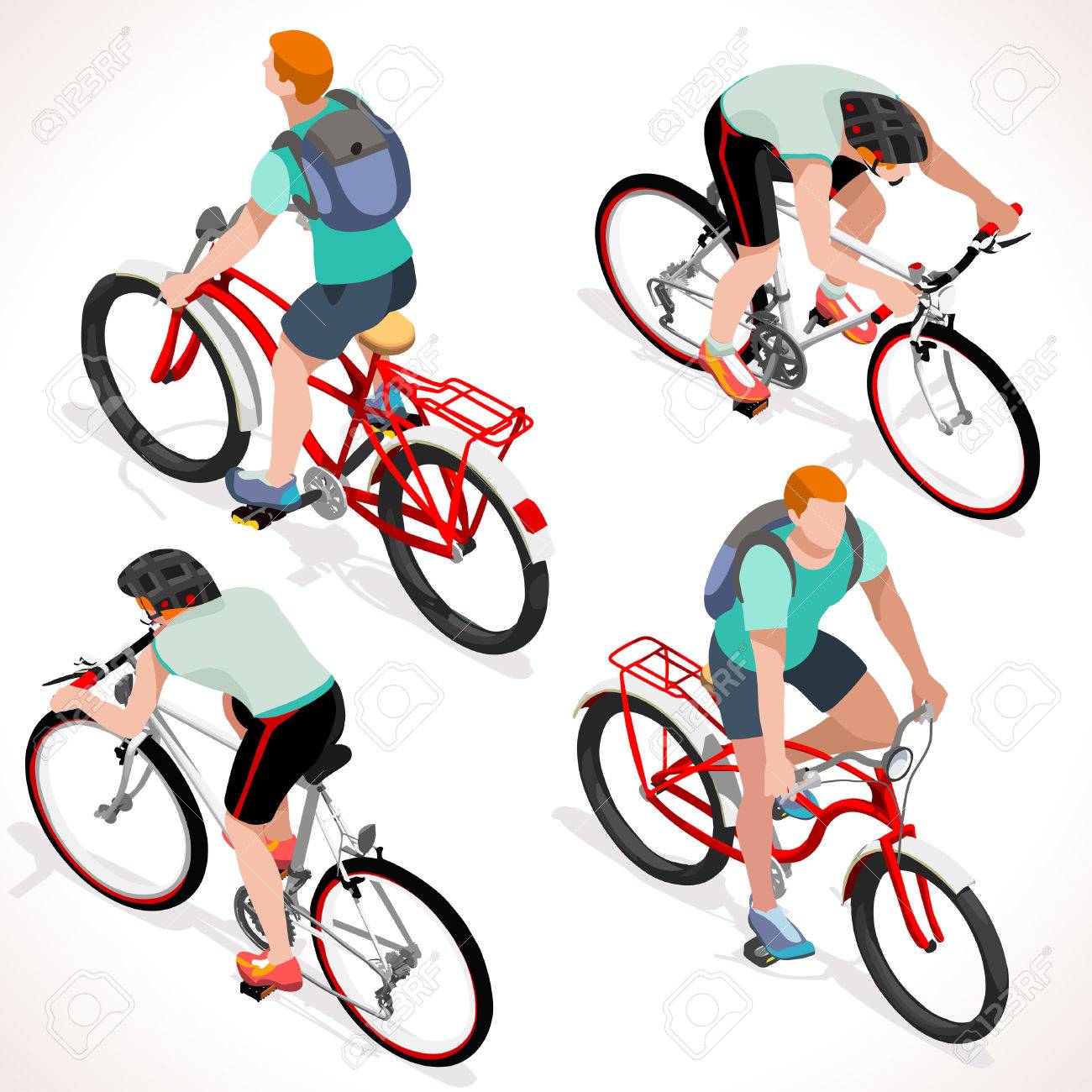 Teen Cyclist Riding Bicycle Isometric Cyclists Cycling Sport Flat 3D People Collection Teen Cyclist Riding Bicycle Isometric Cyclists Cycling Sport Flat 3D People Collection