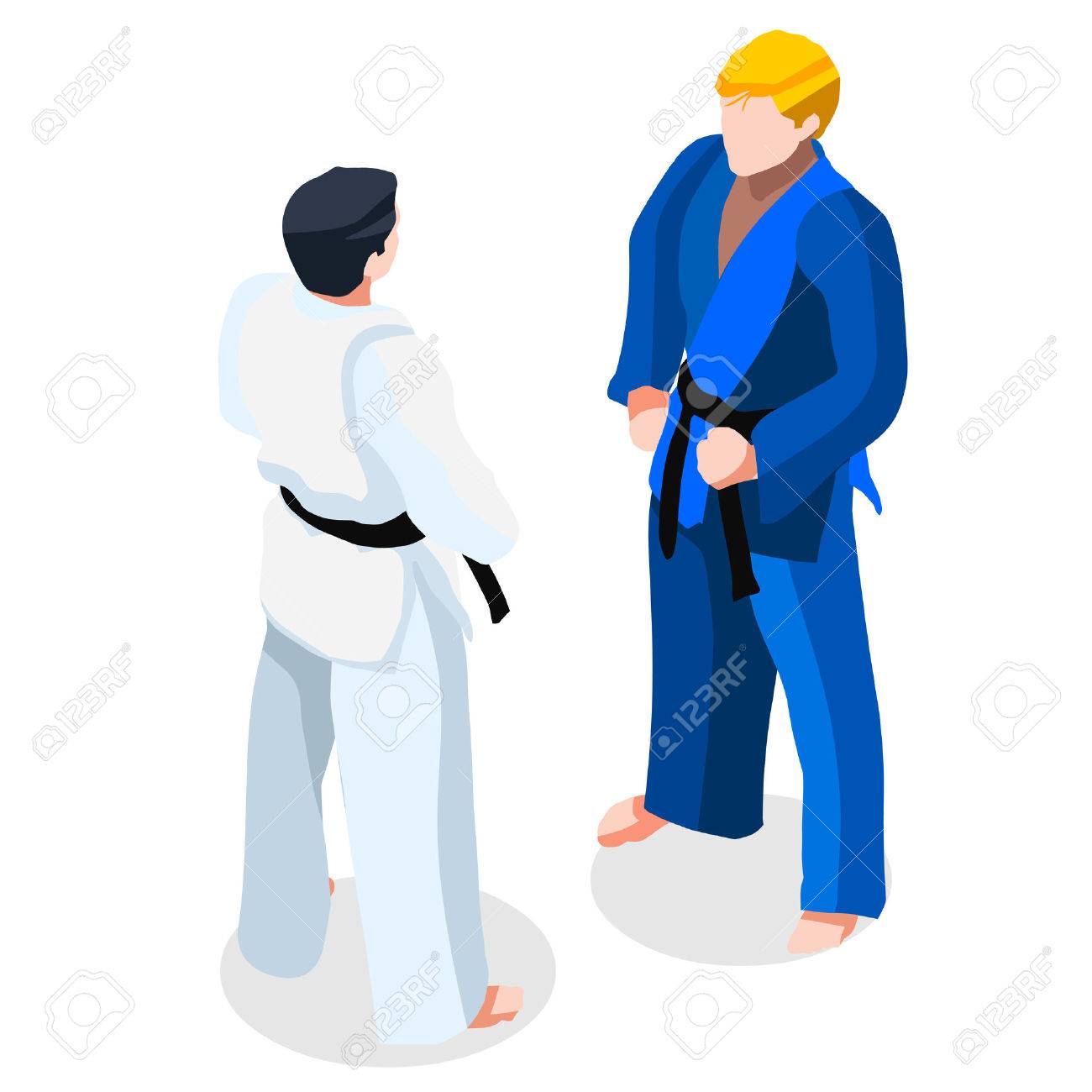 judo karate fight summer games icon set 3d isometric fighting