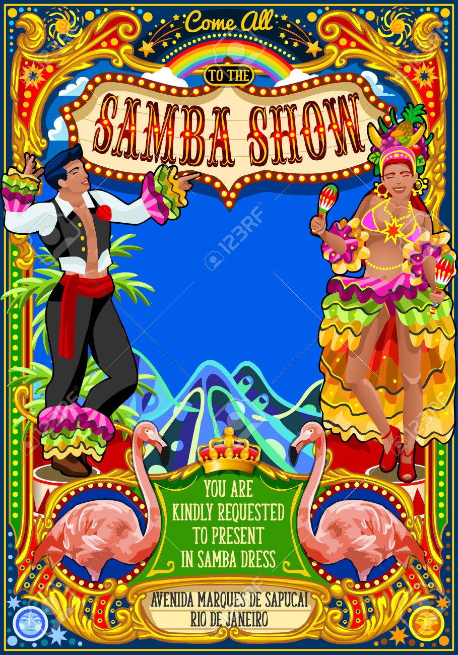 リオ カーニバル祭ポスター イラスト。ブラジル夜表示カーニバル党  