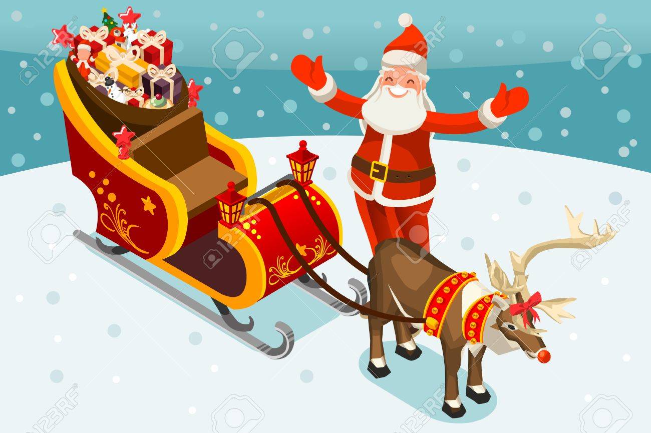 Santa Claus Sleigh. Santa Claus And Rudolph Reindeer Delivering Children  Toys Or Gifts. Merry Christmas 2018 And New Year. Vector Illustration In  Flat Style Royalty Free SVG, Cliparts, Vectors, and Stock Illustration., image size:1300x865