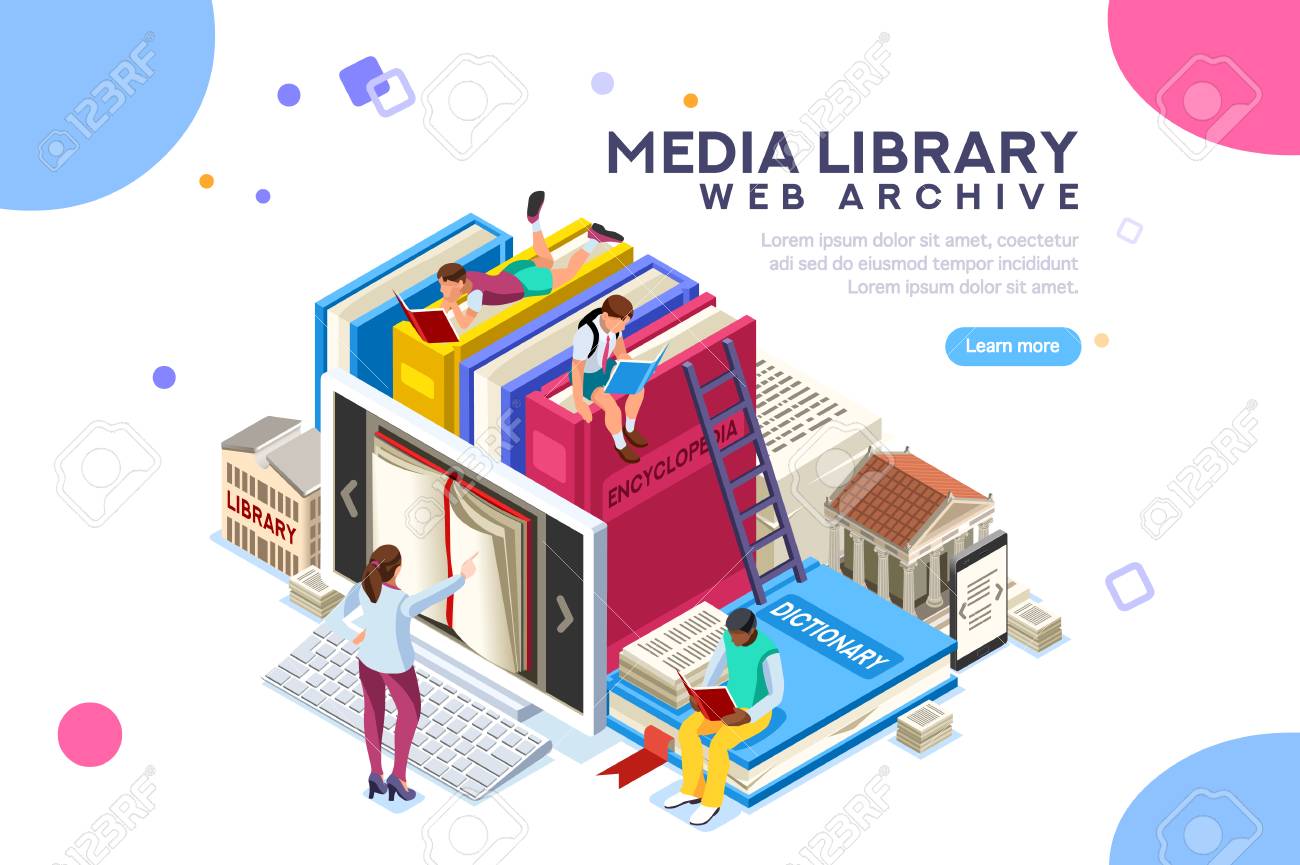 Dictionary, library of encyclopedia or web archive. Technology and literature, digital culture on media library. Clipart sticker icon for web banner. Flat isometric people images, vector illustration. - 103937262 Dictionary, library of encyclopedia or web archive. Technology and literature, digital culture on media library. Clipart sticker icon for web banner. Flat isometric people images, vector illustration. - 103937262