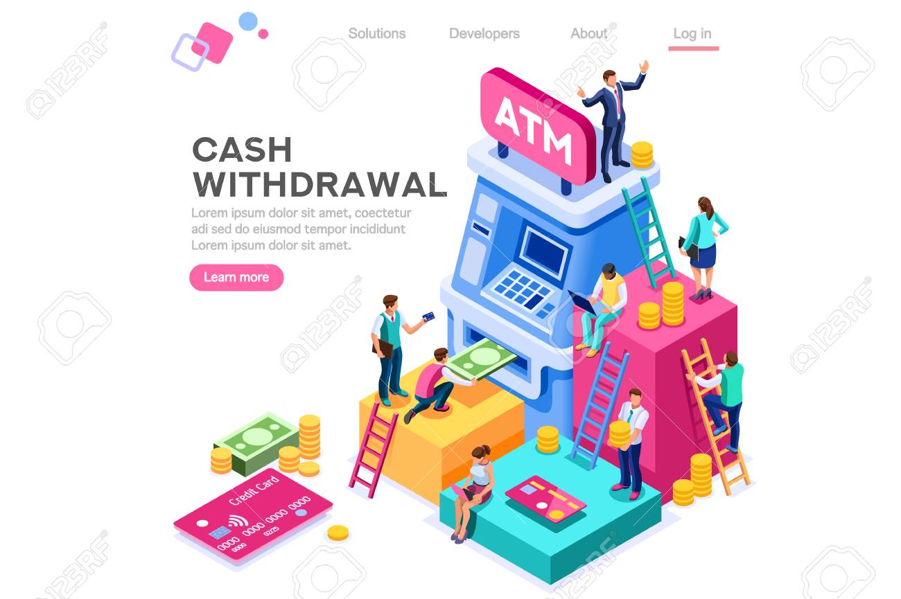 Financial, withdrawal cash. Human queue at atm, web cashbox, machine transaction, can use for web banner, infographics, hero images. Flat isometric vector illustration isolated on white background - 122715085 Financial, withdrawal cash. Human queue at atm, web cashbox, machine transaction, can use for web banner, infographics, hero images. Flat isometric vector illustration isolated on white background - 122715085