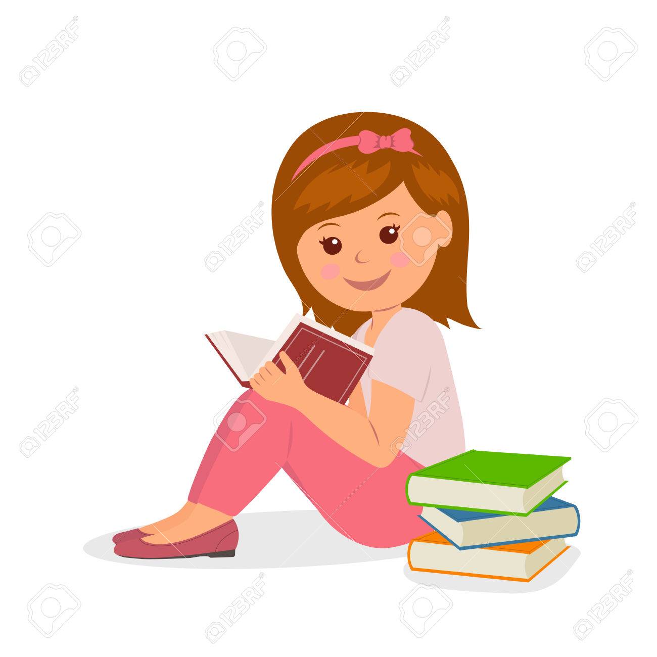Cute Girl In Pink Is Sitting And Reading A Book Isolated Girl Royalty Free Cliparts Vectors And Stock Illustration Image