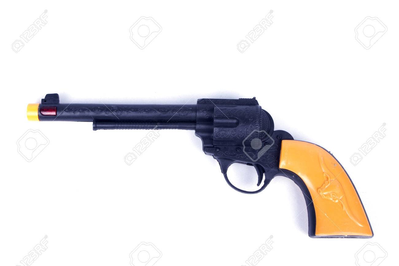 白で隔離の黄色のおもちゃの銃 の写真素材 画像素材 Image