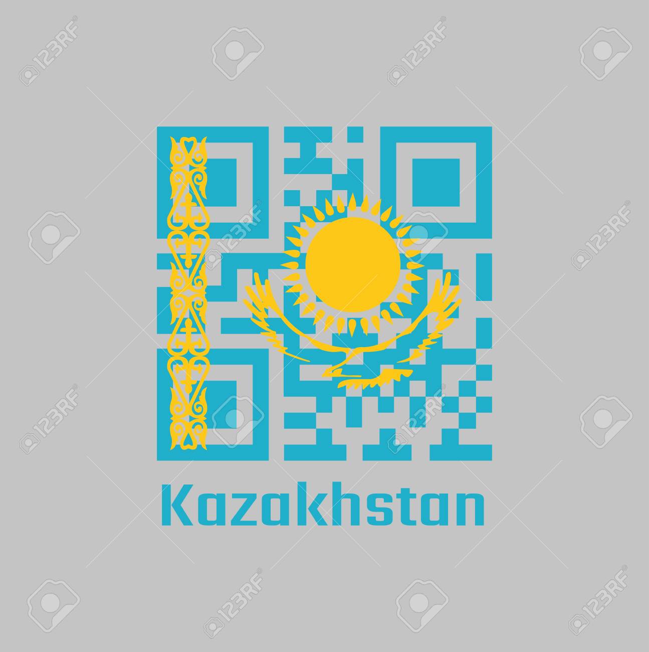 Qr Code Set The Color Of Kazakhstan Flag Gold Sun Above Eagle