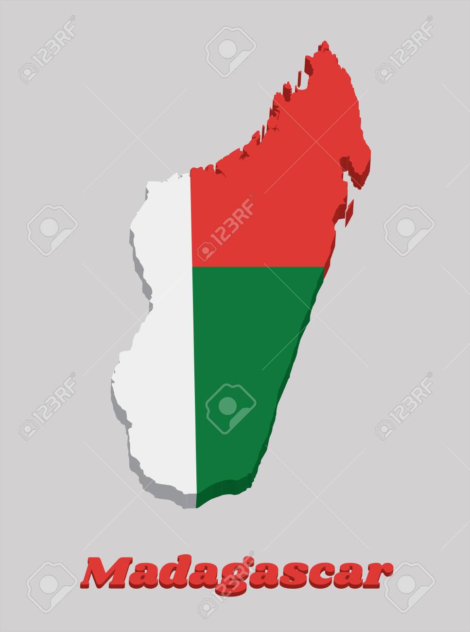 3d Map Outline And Flag Of Madagascar Two Horizontal Bands Of