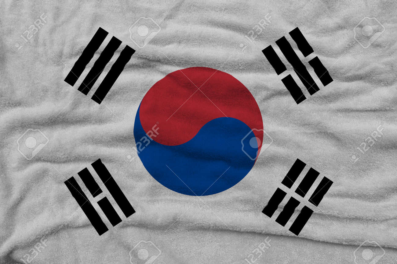 South Korean flag pattern on towel fabric, National flag of South Korea on fabric texture. - 159053100 South Korean flag pattern on towel fabric, National flag of South Korea on fabric texture. - 159053100
