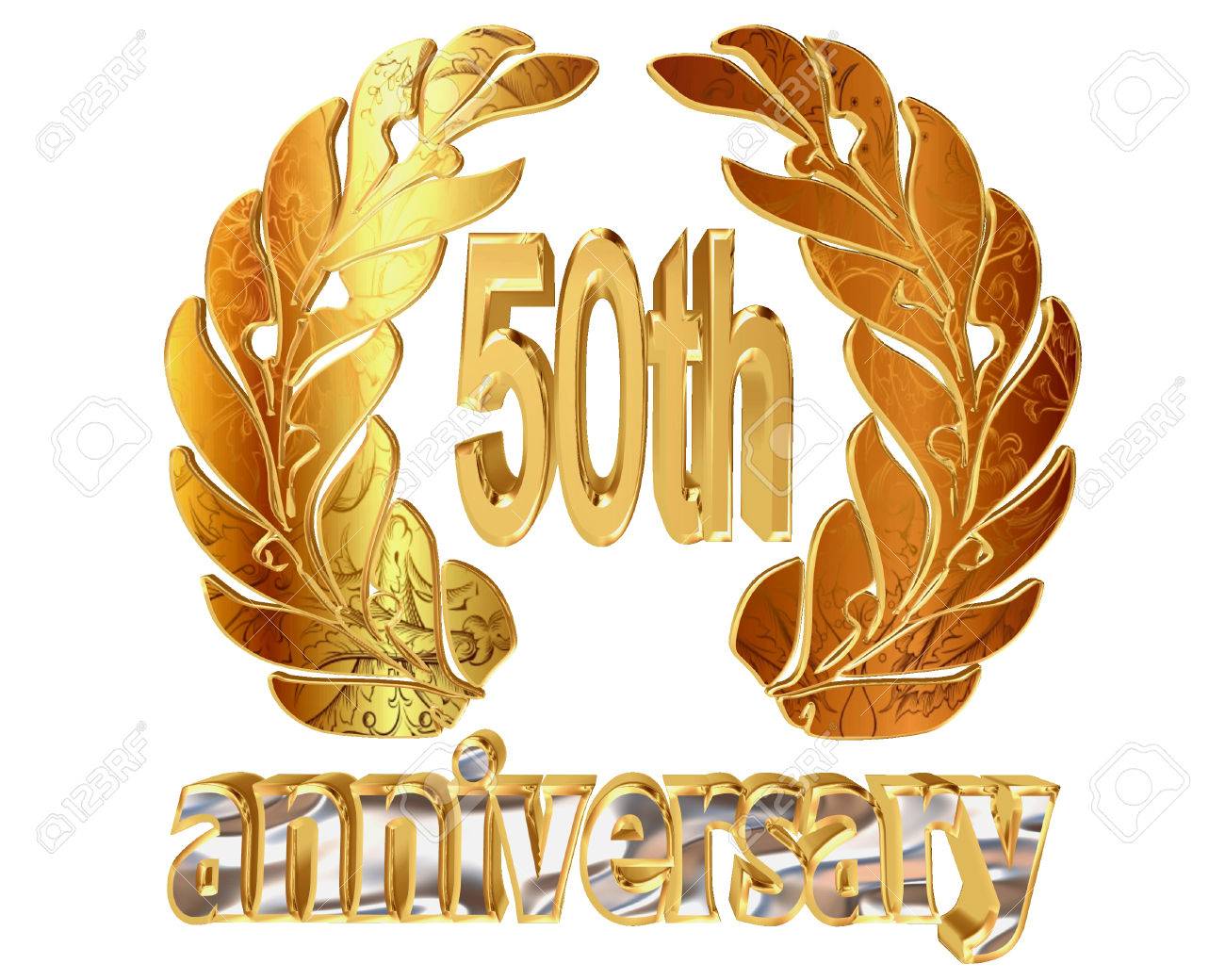 gold emblem of the 50th anniversary on a white background stock