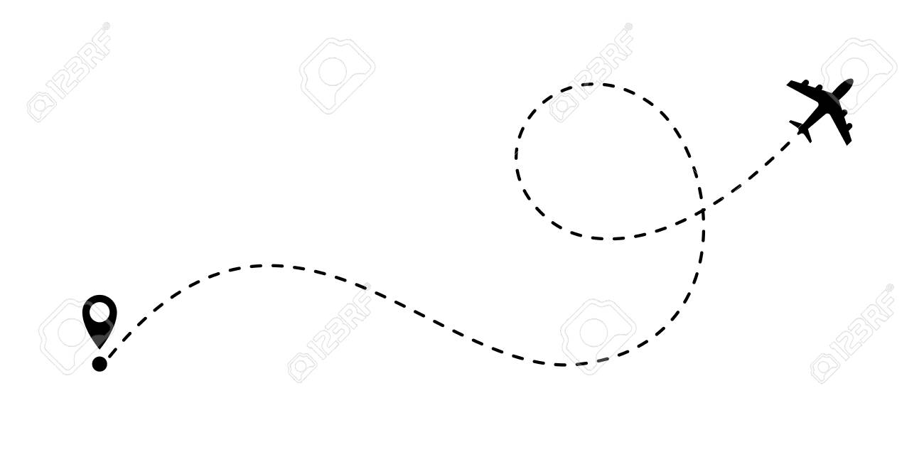 Airplane line path vector icon of air plane flight route with start point and dash line trace. - 100248468 Airplane line path vector icon of air plane flight route with start point and dash line trace. - 100248468