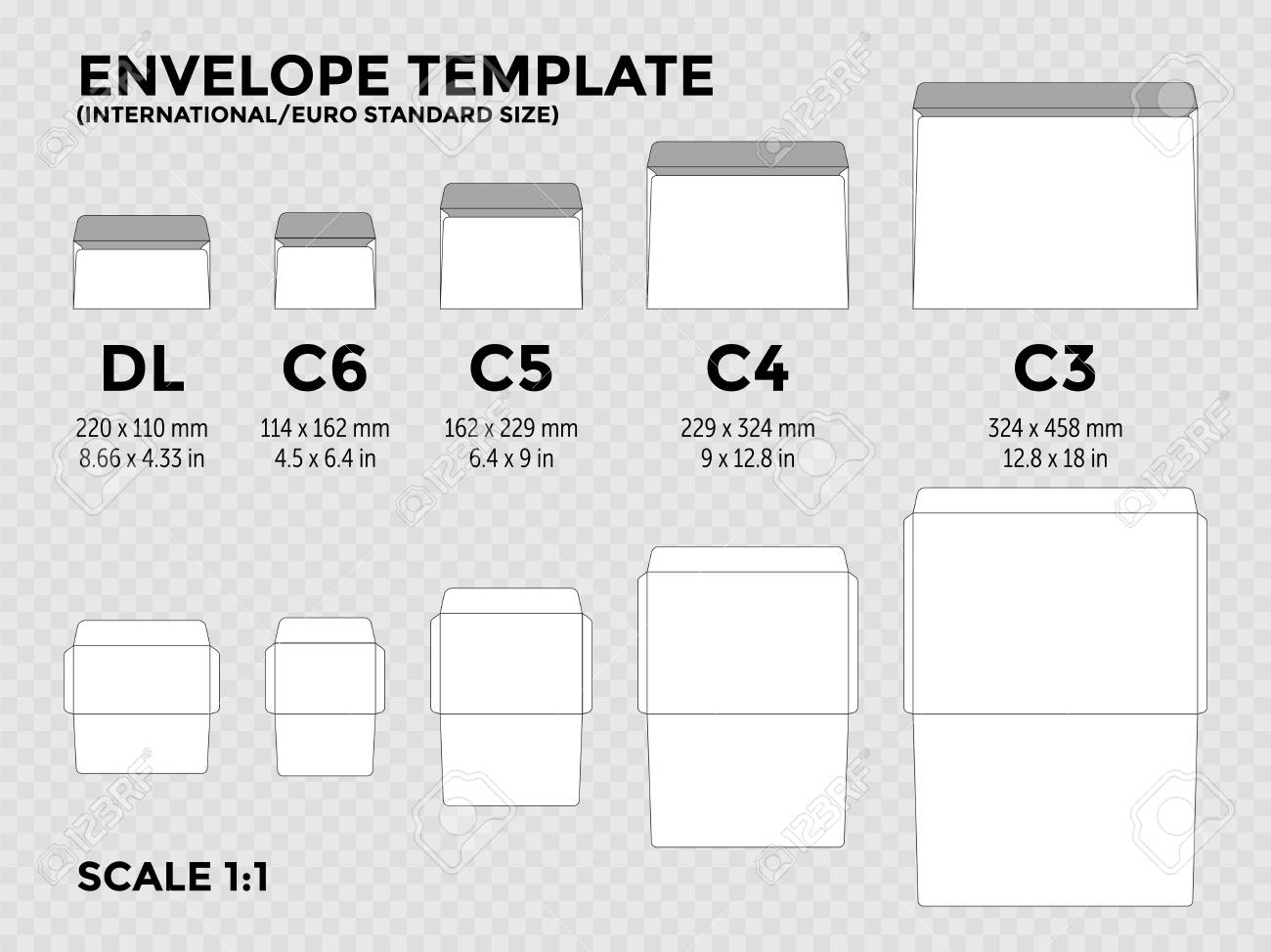 Vernietigen pakket offset Envelope Template With International, Euro Standard Sizes C6, C5, C4, C3  For Folded A4, A5 Paper With Cut Lines. Vector Illustration Royalty Free  Cliparts, Vectors, And Stock Illustration. Image 109808443.