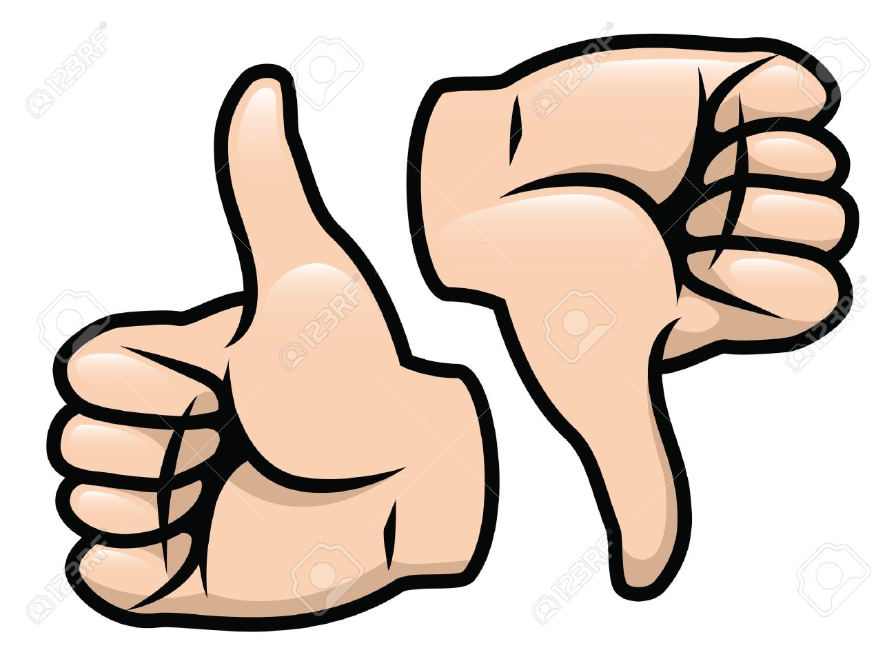 a cartoon vector drawing of a thumbs up and a thumbs down royalty