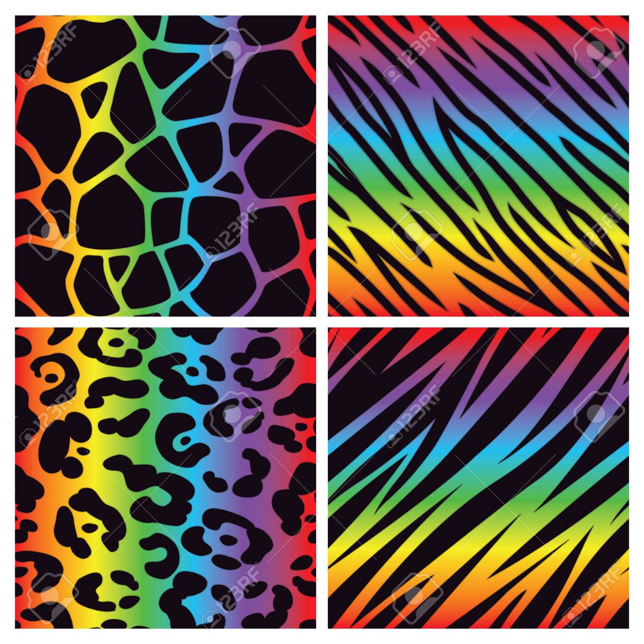 A collection of four bright multicolored animal print backgrounds Seamlessly Repeatable - 23869506 A collection of four bright multicolored animal print backgrounds Seamlessly Repeatable - 23869506