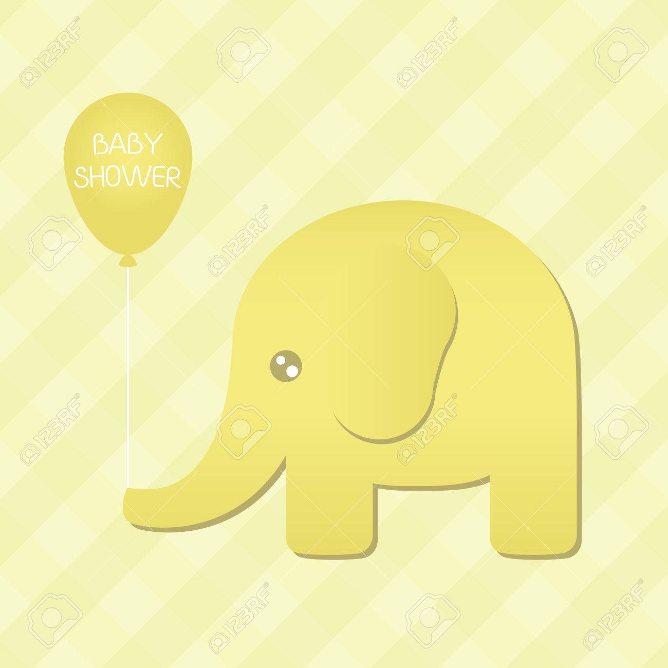 Illustration Of A Cute Yellow Elephant Holding A Baby Shower