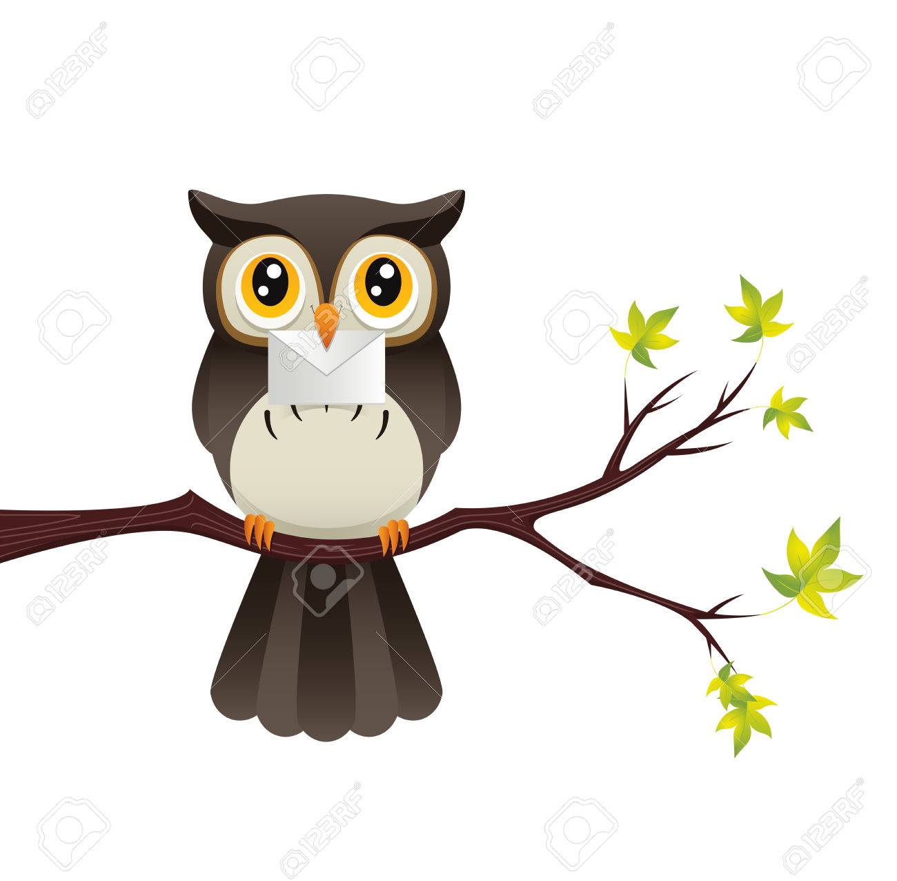 かわいいフクロウのイラストは 手紙を保持しながら枝に腰掛け のイラスト素材 ベクタ Image