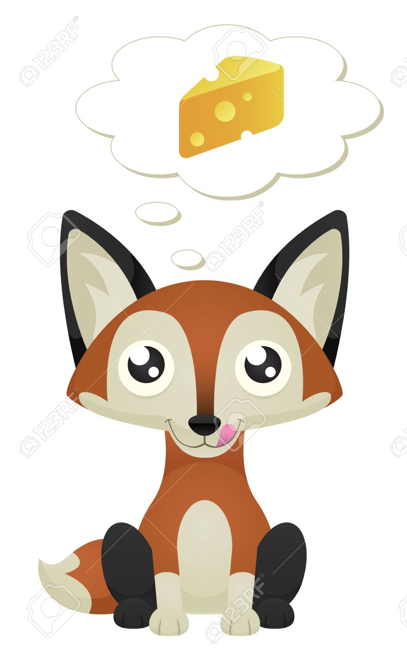 Illustration D Un Renard Mignon De Bande Dessinee Assis Avec Une Expression Faim Clip Art Libres De Droits Vecteurs Et Illustration Image