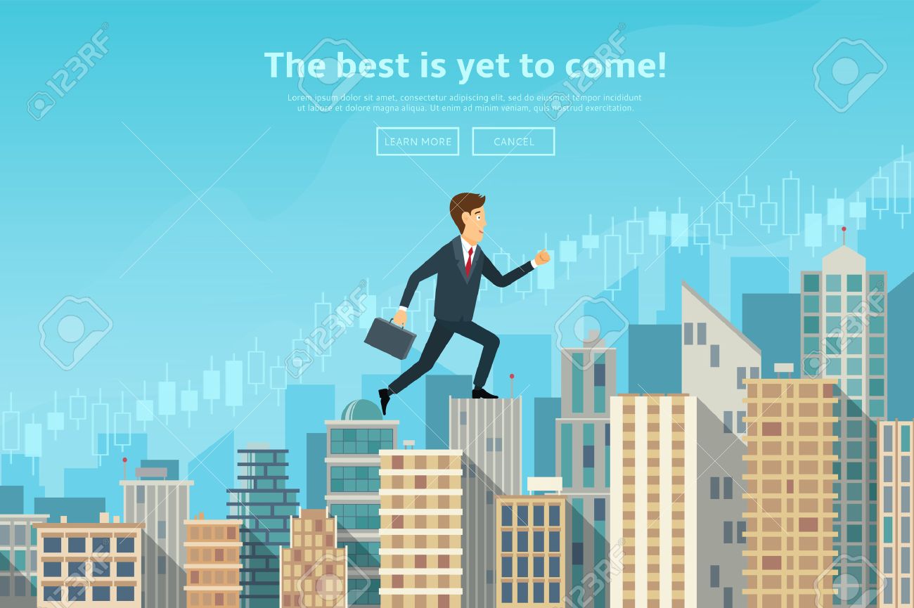 Concept of web banner with person walking to the sucsess. Modern flat design of urban landscape with city buildings, vector illustration. - 53831102 Concept of web banner with person walking to the sucsess. Modern flat design of urban landscape with city buildings, vector illustration. - 53831102