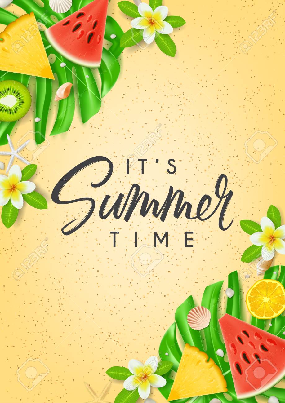 it s summer time vacation flyer top view on summer composition