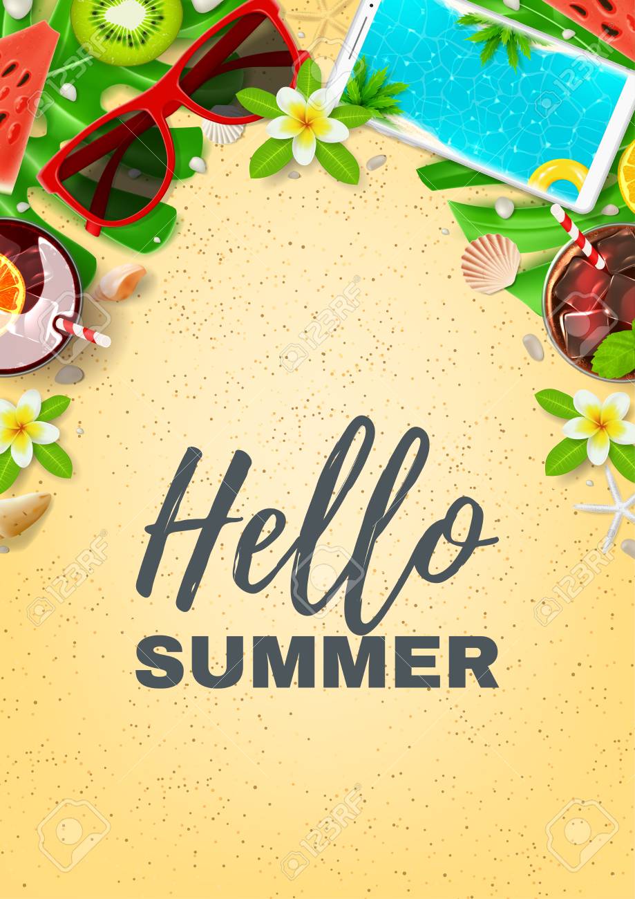 hello summer vacation flyer royalty free cliparts vectors and vacation flyer