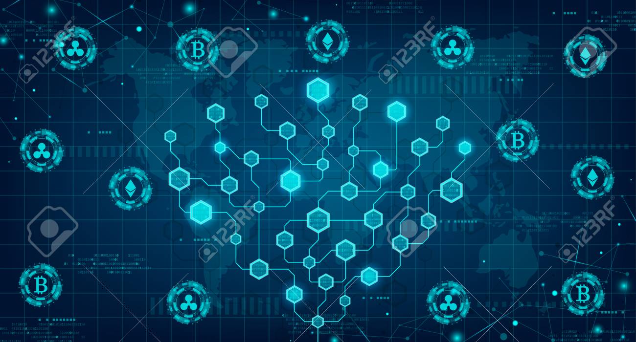 Abstract Cryptocurrency And Block Chain Concept. Modern Concept Of Global  Currency In The Shape Of Block Chain Vector Illustration With Network  Circuit Stock Exchange. Royalty Free SVG, Cliparts, Vectors, and Stock  Illustration.