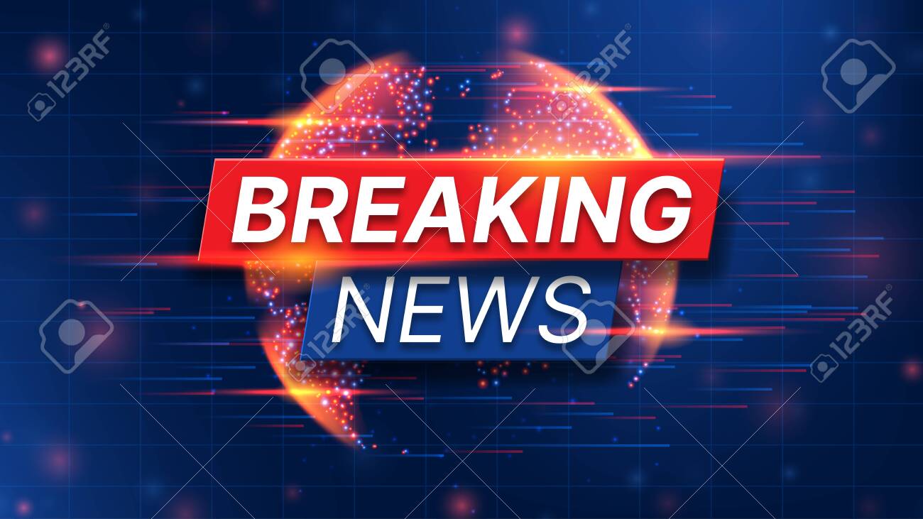 Breaking News Banner Concept. World Global TV News Background Design.  Banner Template For Broadcast Channels Or Internet Tv. Vector Illustration  With 3d World Globe On Blue Background. Royalty Free SVG, Cliparts, Vectors,