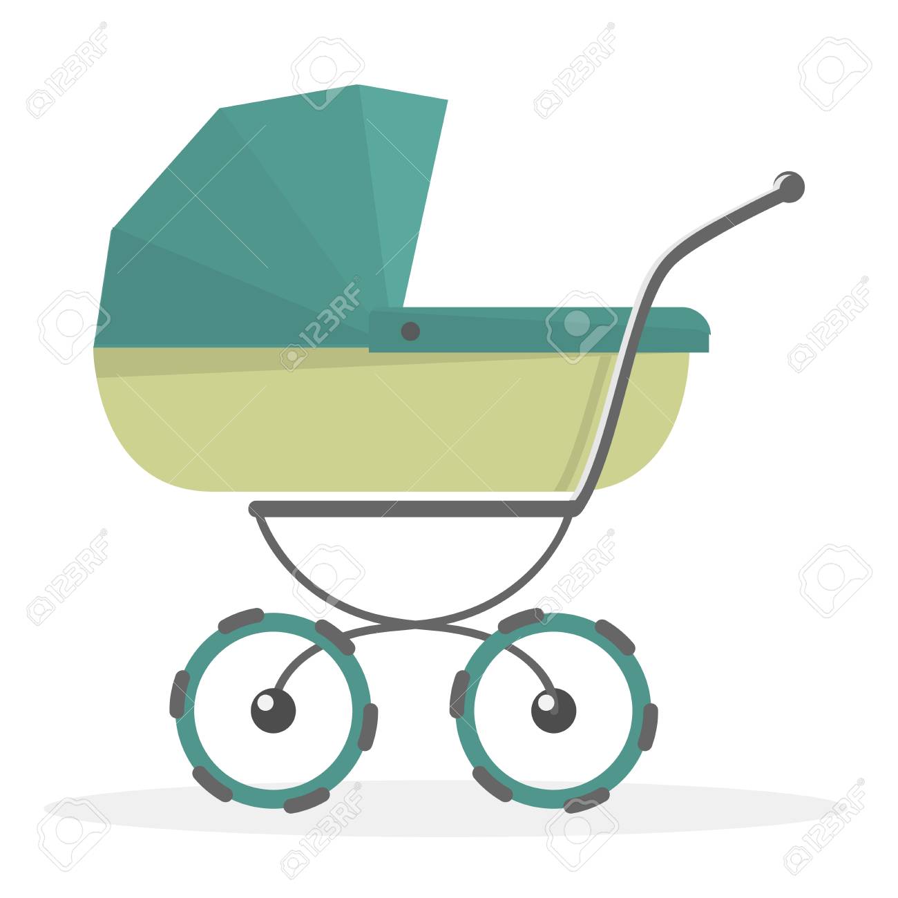 Cochecito de bebé aislado en el fondo blanco. cochecito de niño de dibujos animados ilustrado. Cochecito de bebé aislado en el fondo blanco. cochecito de niño de dibujos animados ilustrado.